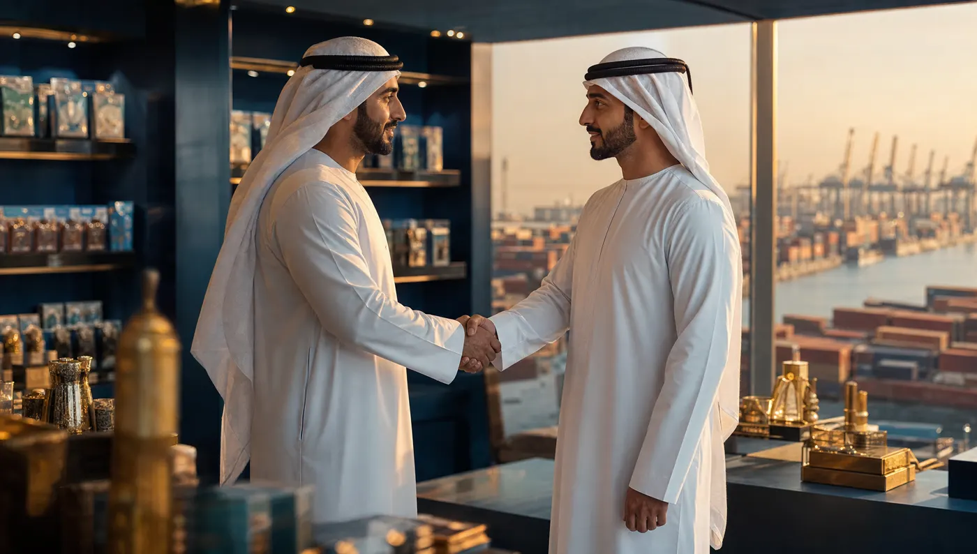 Business owners meeting in a trade showroom